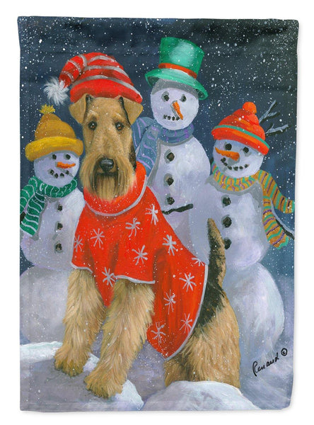 Buy this Airedale Snowpeople Christmas Flag Canvas House Size PPP3005CHF
