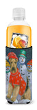 Airedale Snowpeople Christmas Ultra Hugger for slim cans PPP3005MUK - Precious Pet Paintings