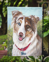 Australian Shepherd Scarlet Flag Garden Size PPP3009GF - Precious Pet Paintings