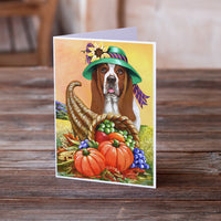 Basset Hound Autumn Greeting Cards and Envelopes Pack of 8