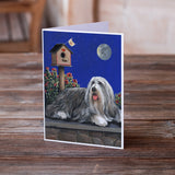 Bearded Collie Moon shine Greeting Cards and Envelopes Pack of 8