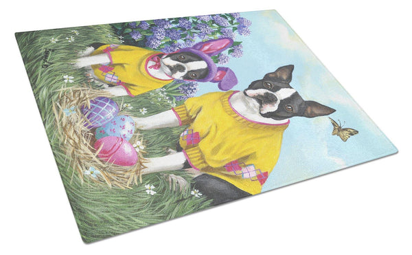 Buy this Boston Terrier Easter Bunny Glass Cutting Board Large PPP3037LCB