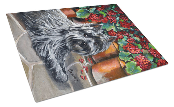 Buy this Cairn Terrier Geraniums Glass Cutting Board Large PPP3052LCB