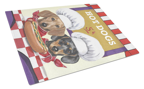 Buy this Dachshund Hot Dog Stand Glass Cutting Board Large PPP3083LCB