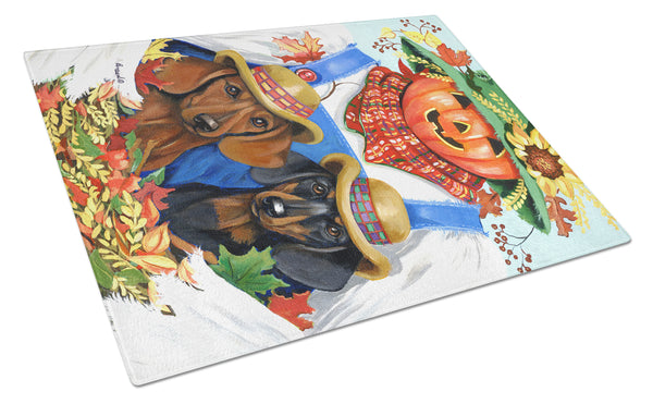 Buy this Dachshund Fall Scarecrow Glass Cutting Board Large PPP3086LCB