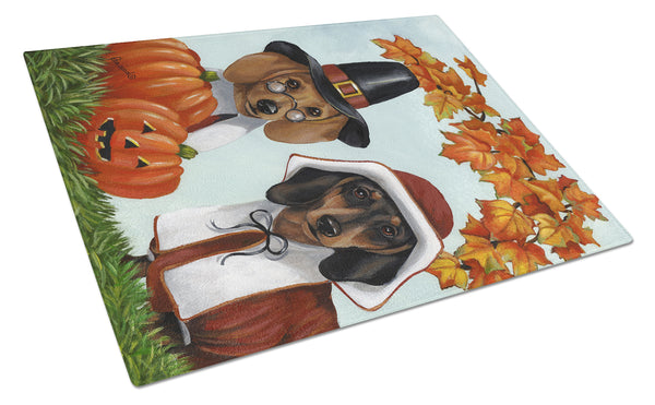 Buy this Dachshund Thanksgiving Pilgrims Glass Cutting Board Large PPP3087LCB