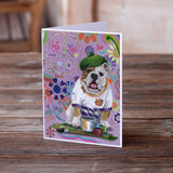 English Bulldog Flower Power Greeting Cards and Envelopes Pack of 8