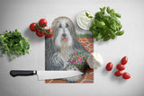Bearded Collie Pot of Roses Glass Cutting Board Large PPP3141LCB - Precious Pet Paintings