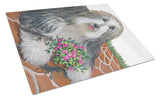 Buy this Bearded Collie Pot of Roses Glass Cutting Board Large PPP3141LCB