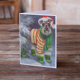 Schnauzer Christmas Green Boots Greeting Cards and Envelopes Pack of 8