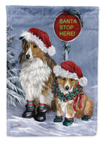 Buy this Sheltie Christmas Santa Stop Flag Canvas House Size PPP3188CHF