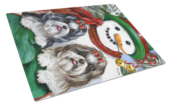 Buy this Shih Tzu Christmas Snowman Glass Cutting Board Large PPP3191LCB