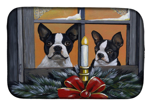 Buy this Boston Terrier Looking for Santa Christmas Dish Drying Mat PPP3248DDM