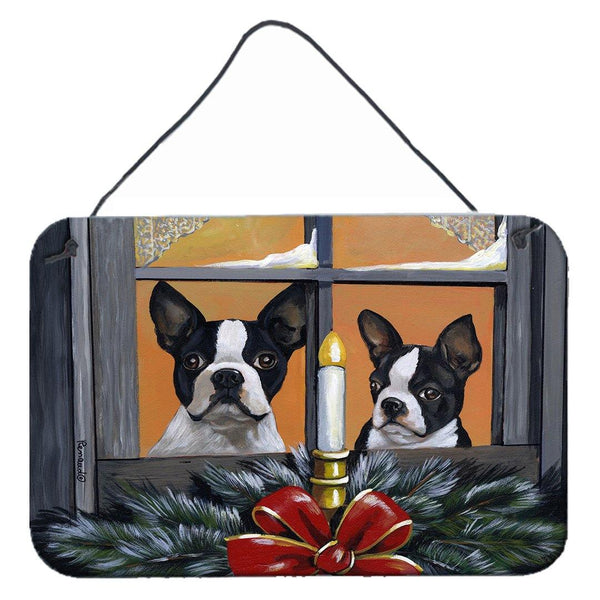 Buy this Boston Terrier Looking for Santa Christmas Wall or Door Hanging Prints PPP3248DS812
