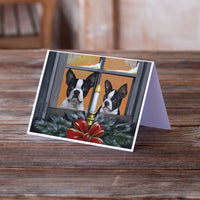 Boston Terrier Looking for Santa Christmas Greeting Cards and Envelopes Pack of 8