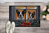 Boston Terrier Looking for Santa Christmas Indoor or Outdoor Mat 24x36 PPP3248JMAT - Precious Pet Paintings