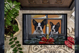 Boston Terrier Looking for Santa Christmas Indoor or Outdoor Mat 24x36 PPP3248JMAT - Precious Pet Paintings