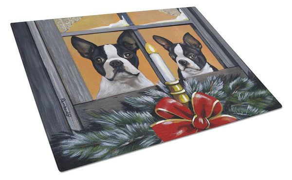 Buy this Boston Terrier Looking for Santa Christmas Glass Cutting Board Large PPP3248LCB