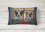 Boston Terrier Looking for Santa Christmas Canvas Fabric Decorative Pillow PPP3248PW1216 - Precious Pet Paintings