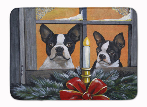 Buy this Boston Terrier Looking for Santa Christmas Machine Washable Memory Foam Mat PPP3248RUG