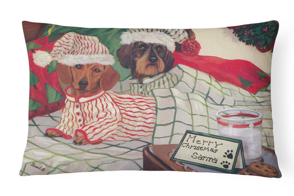 Buy this Dachshund Christmas Waiting for Santa Canvas Fabric Decorative Pillow PPP3260PW1216