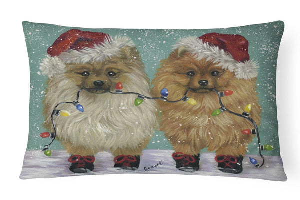 Buy this Pomeranian Christmas Lighten Up Canvas Fabric Decorative Pillow PPP3267PW1216
