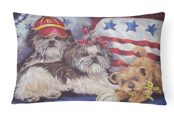 Buy this Shih Tzu Americana Sweethearts Canvas Fabric Decorative Pillow PPP3273PW1216