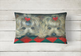 Yorkshire Terrier Yorkie 2 Hearts Canvas Fabric Decorative Pillow PPP3290PW1216
